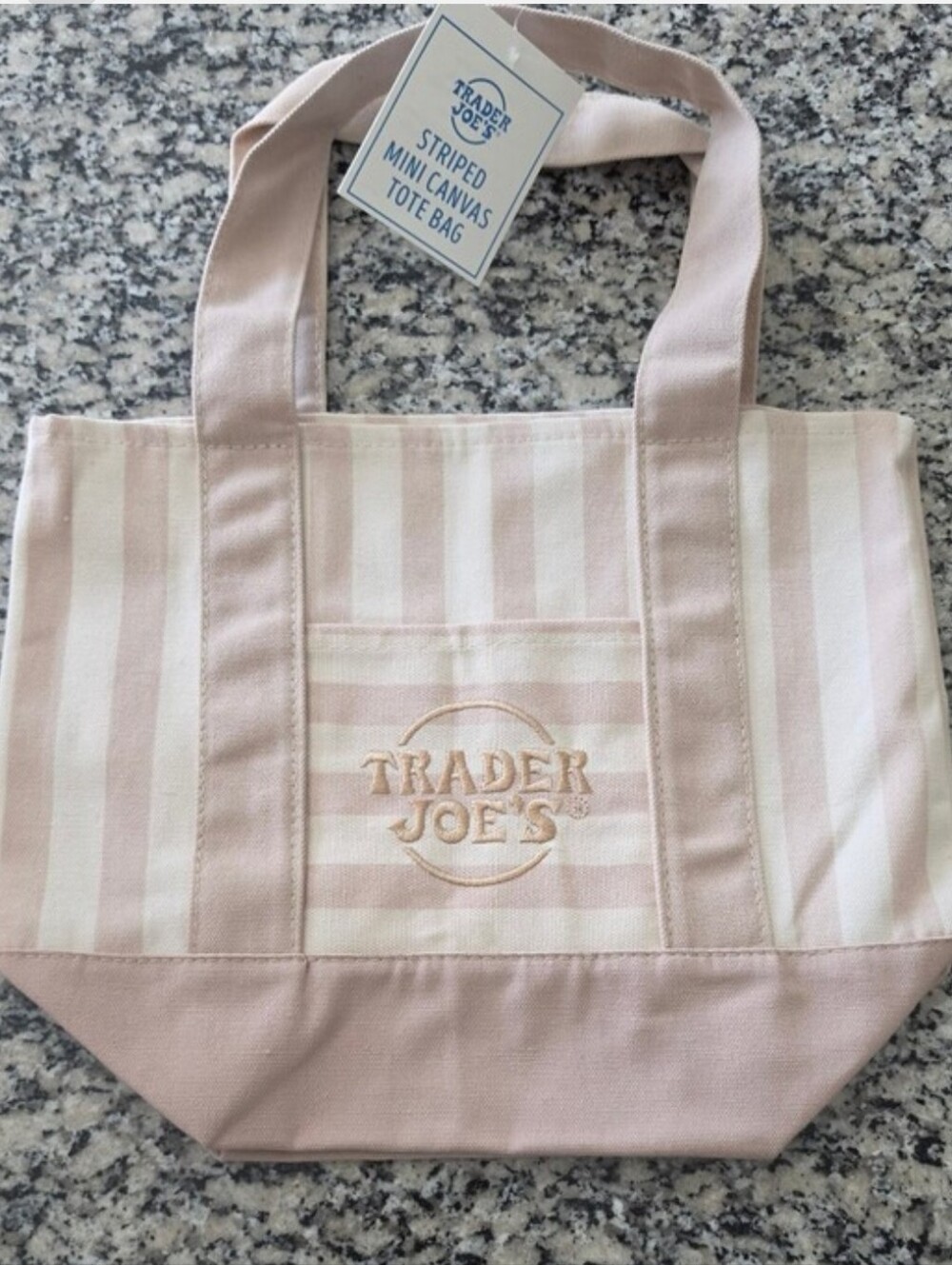 NWT Trader Joe's Mini Canvas Tote Bag Tan Pastel Striped